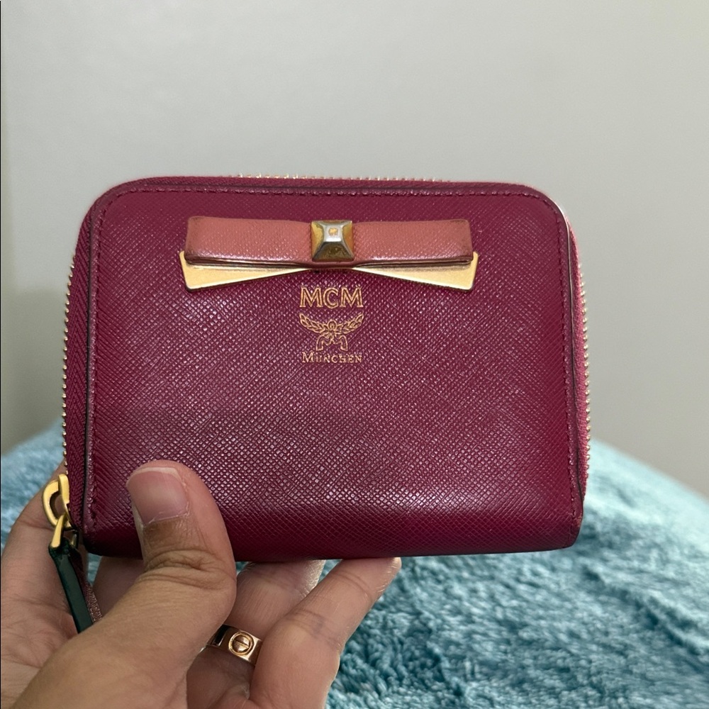 MCM Burgundy Wallet with Bow Detail